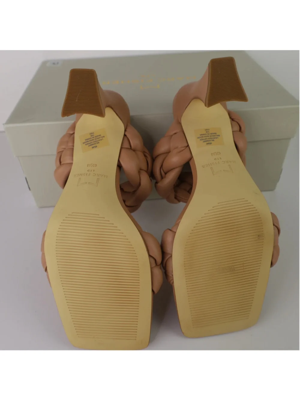 Marc Fisher LTD Hammy Sandals Womens 6.5M Natural Braided Leather Heels 0478